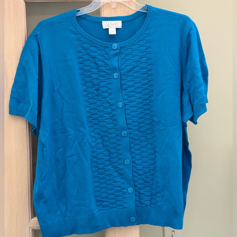 CJ Banks Blue Textured Cardigan